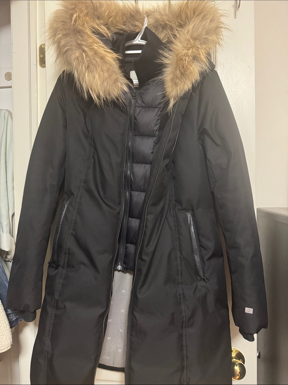 Soia & Kyo Black Long Puffer Coat with Faux Fur Hood
